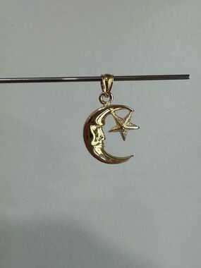 Gold Moon & Star Pendant Necklace Charm 10k